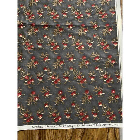 Spring/Summer Floral Fabric - 42" X 1 Yard- Vintage Farmhouse Rustic Blue/Red - Picture 1 of 4